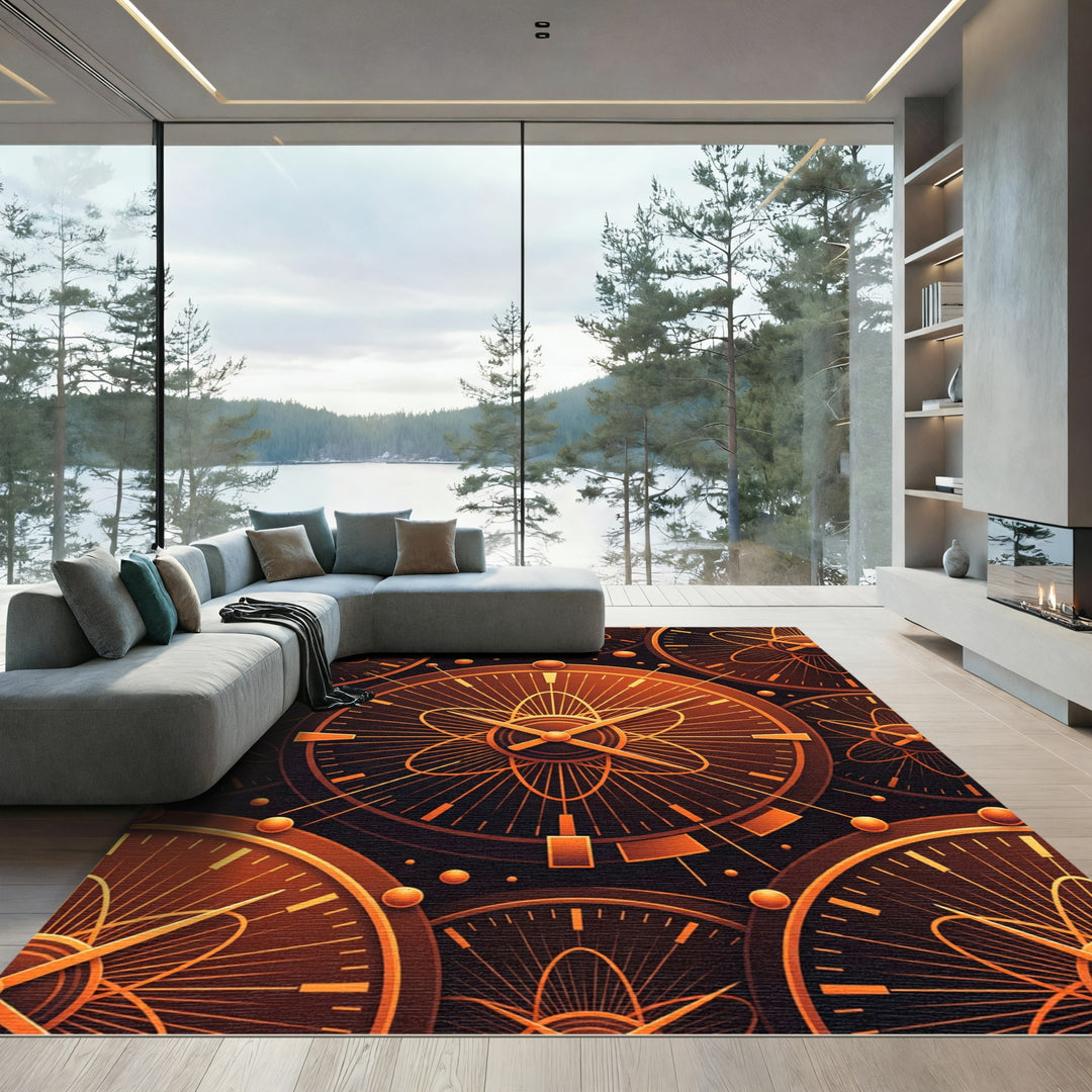 Amber Atomic Time Circular Rug