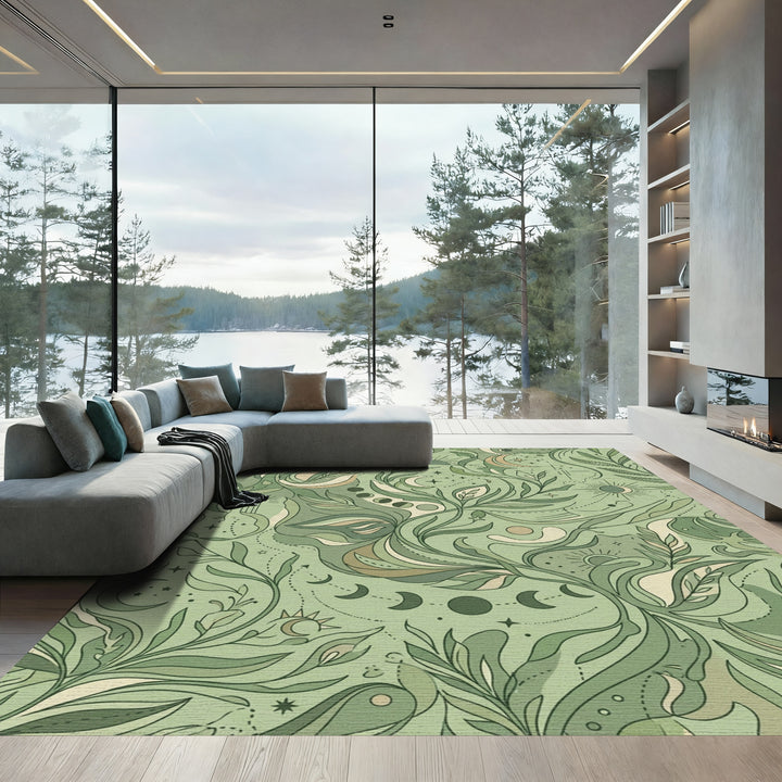 Green Celestial Botanical Swirl Rug