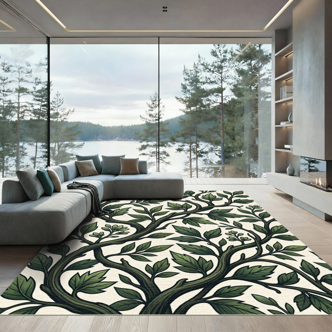 Vintage Dark Green Vine Foliage Rug