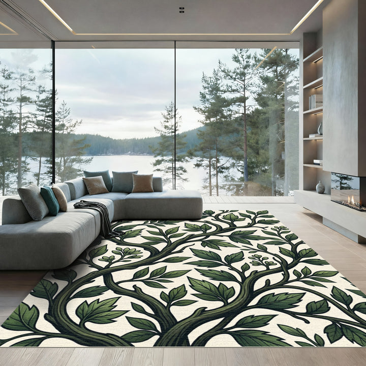 Vintage Dark Green Vine Foliage Rug