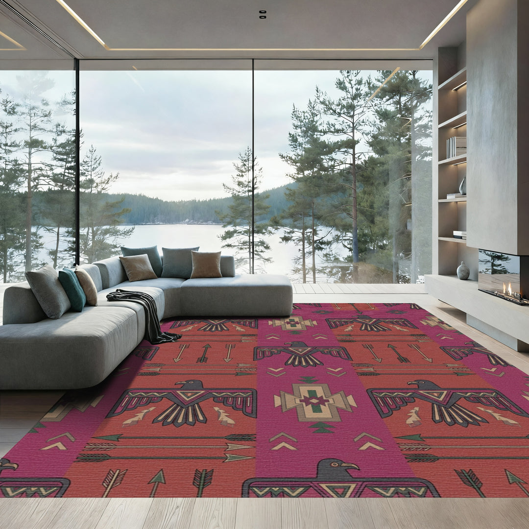 Crimson Thunderbird Arrow Geometric Rug
