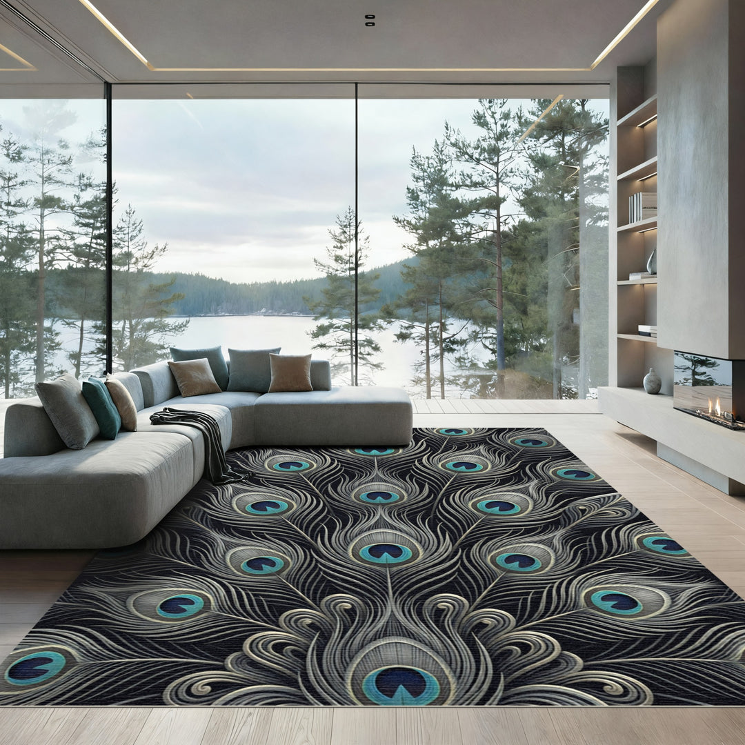 Elegant Peacock Feather Teal Eye Rug