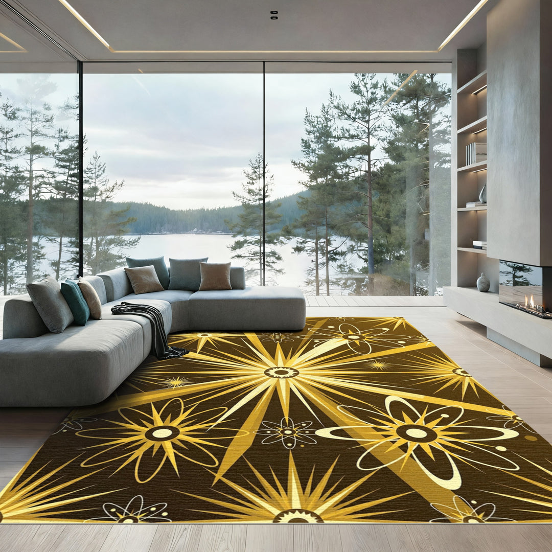Golden Burst Atomic Floral Rug