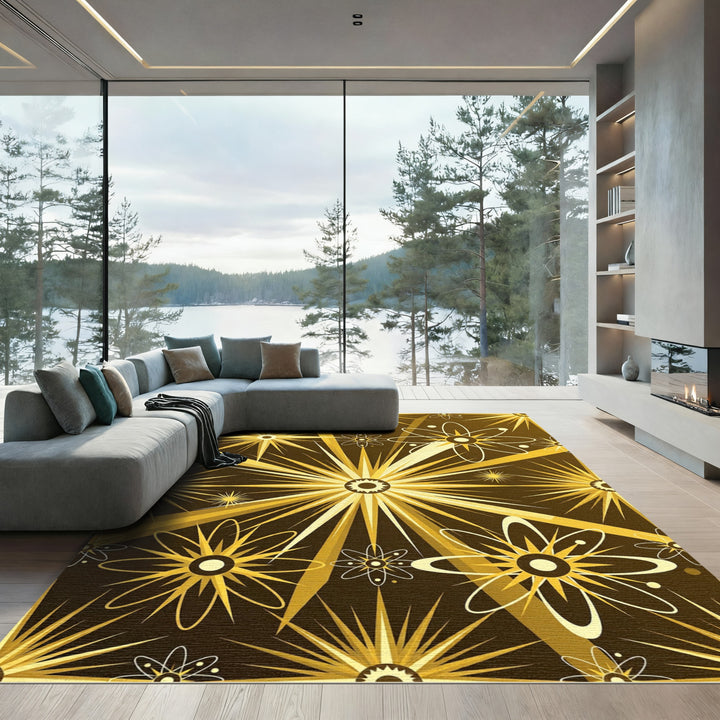 Golden Burst Atomic Floral Rug