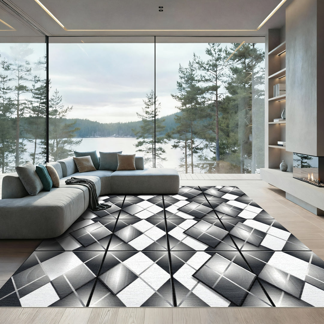 Monochromatic Gray Diamond Layered Rug