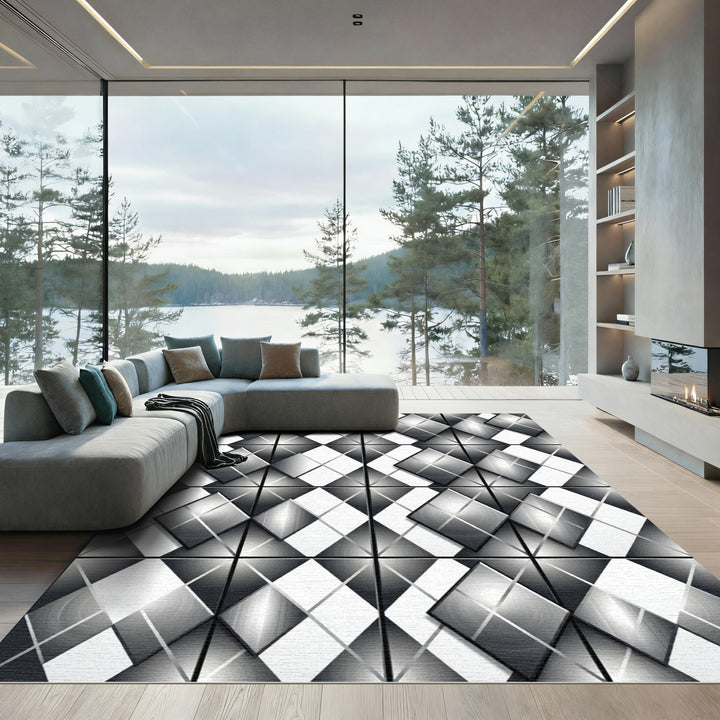 Monochromatic Gray Diamond Layered Rug