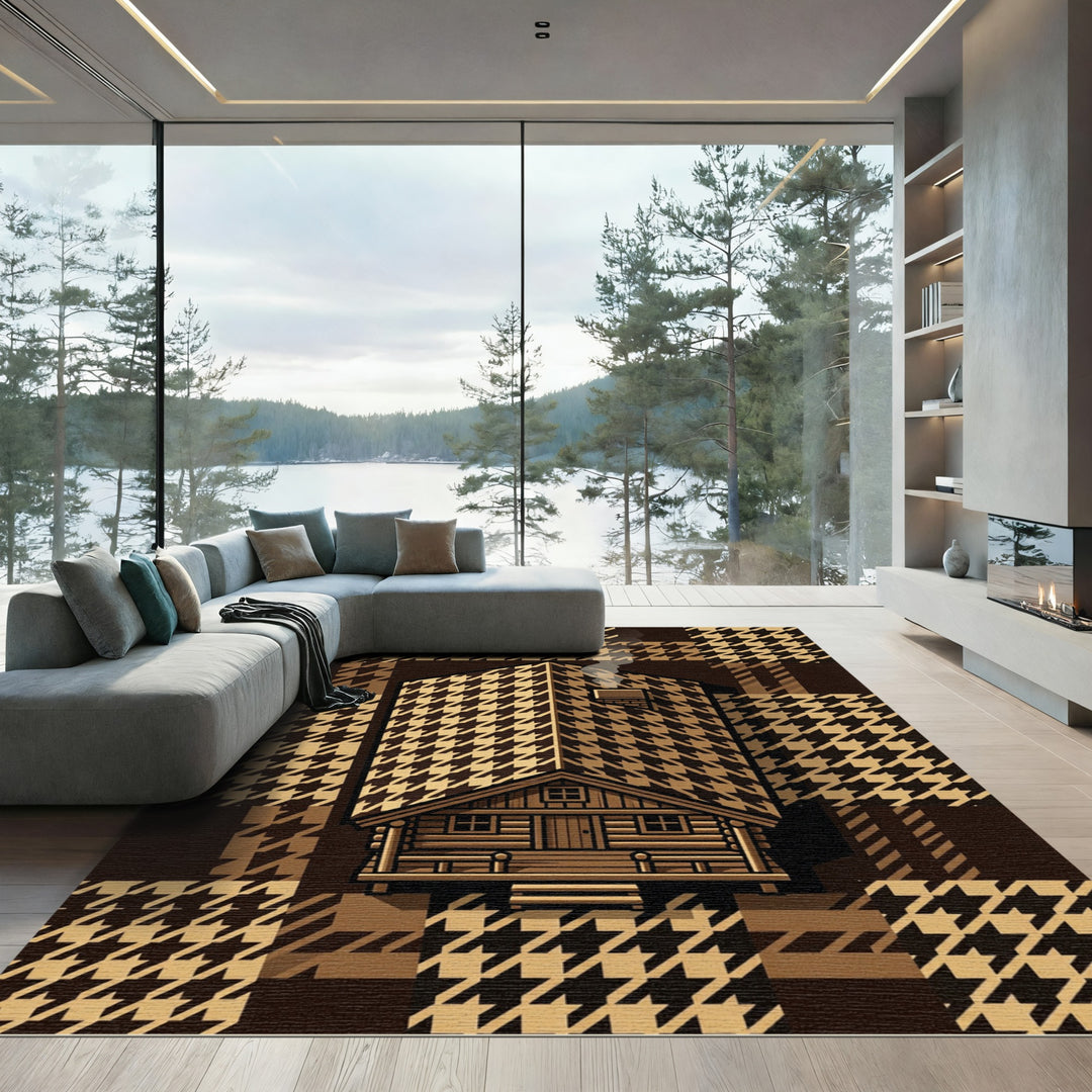 Cozy Houndstooth Cabin Smoke Rug