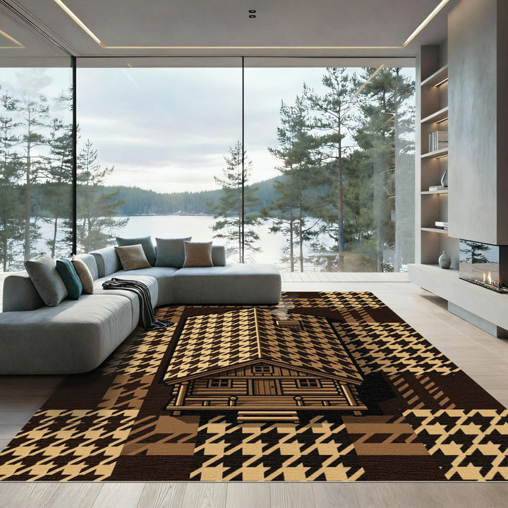 Cozy Houndstooth Cabin Smoke Rug