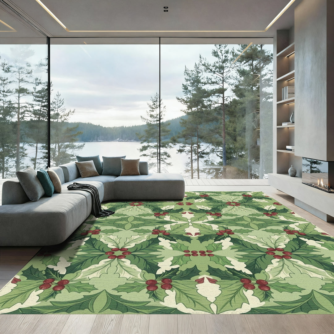 Green Holly Berry Geometric Medallion Rug