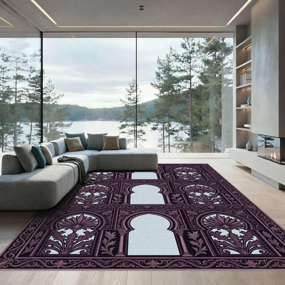 Moorish Archways Burgundy Floral Rug