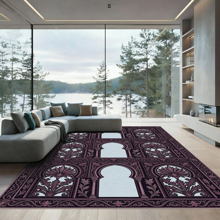 Moorish Archways Burgundy Floral Rug