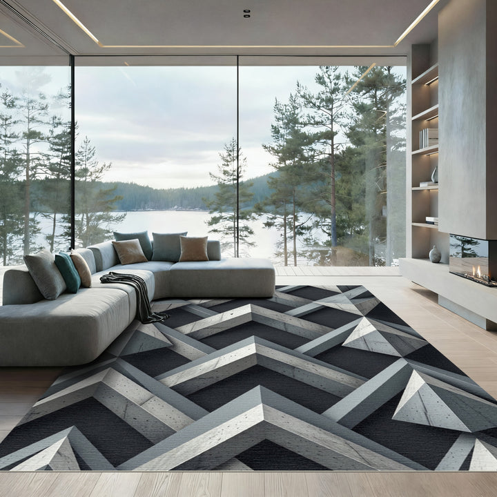 Geometric Concrete Interlocking Layered Rug