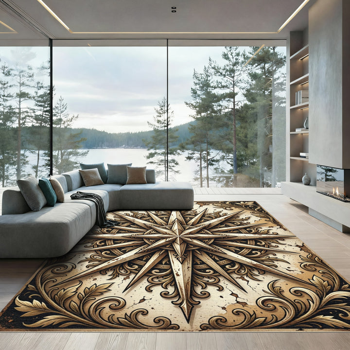 Antique Gold Starburst Traditional Rug