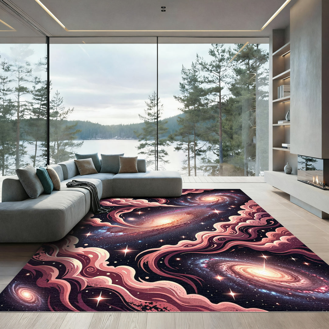 Cosmic Pink Swirl Galaxy Rug