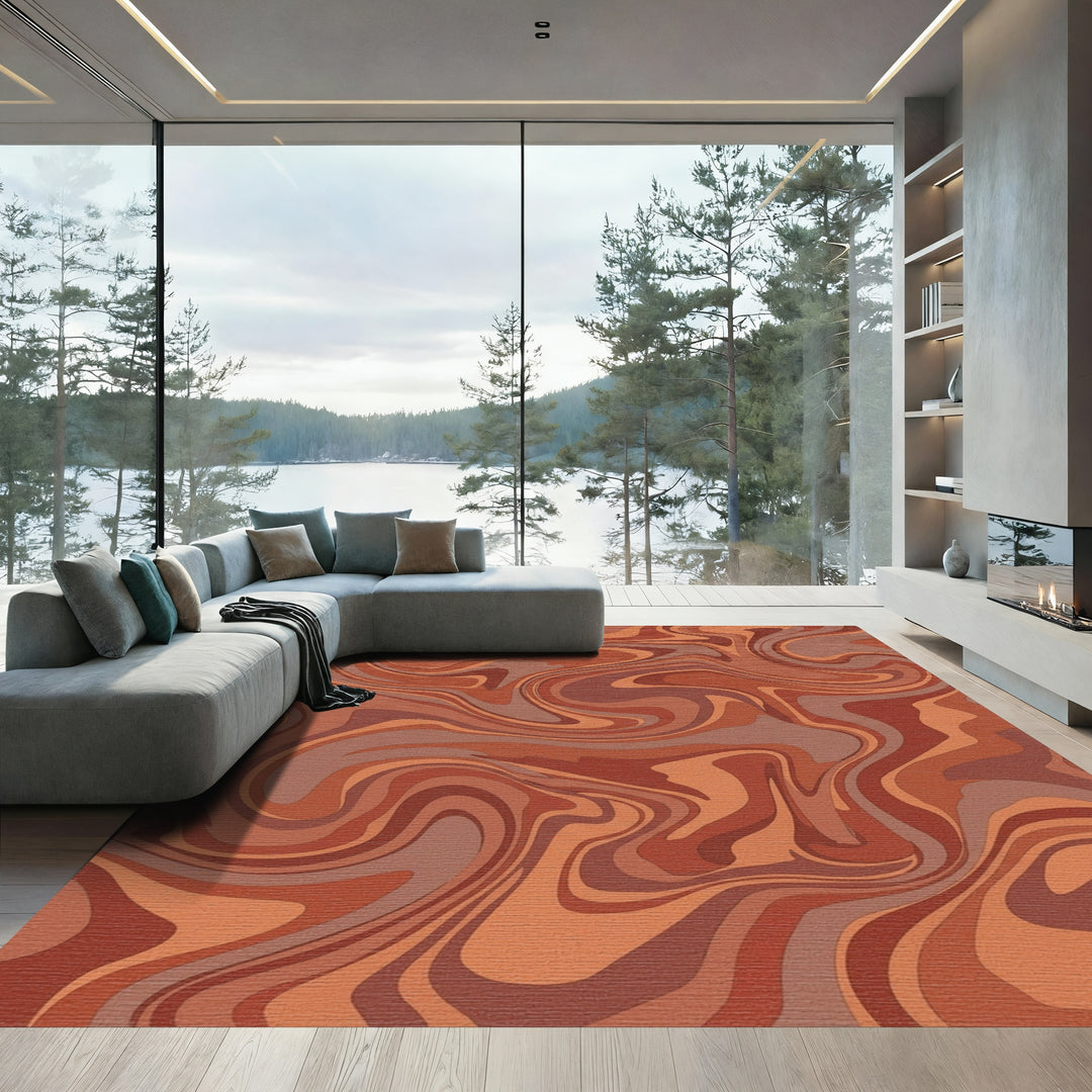 Earthy Orange Swirl Marble Rug