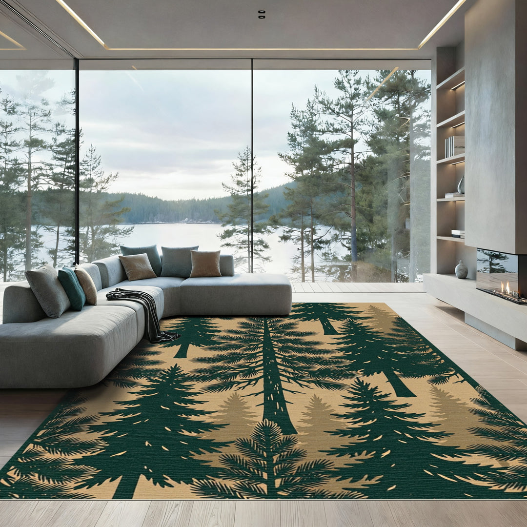 Dark Pine Forest Silhouette Rug