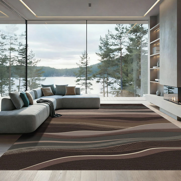 Earthy Tones Wavy Layered Landscape Rug