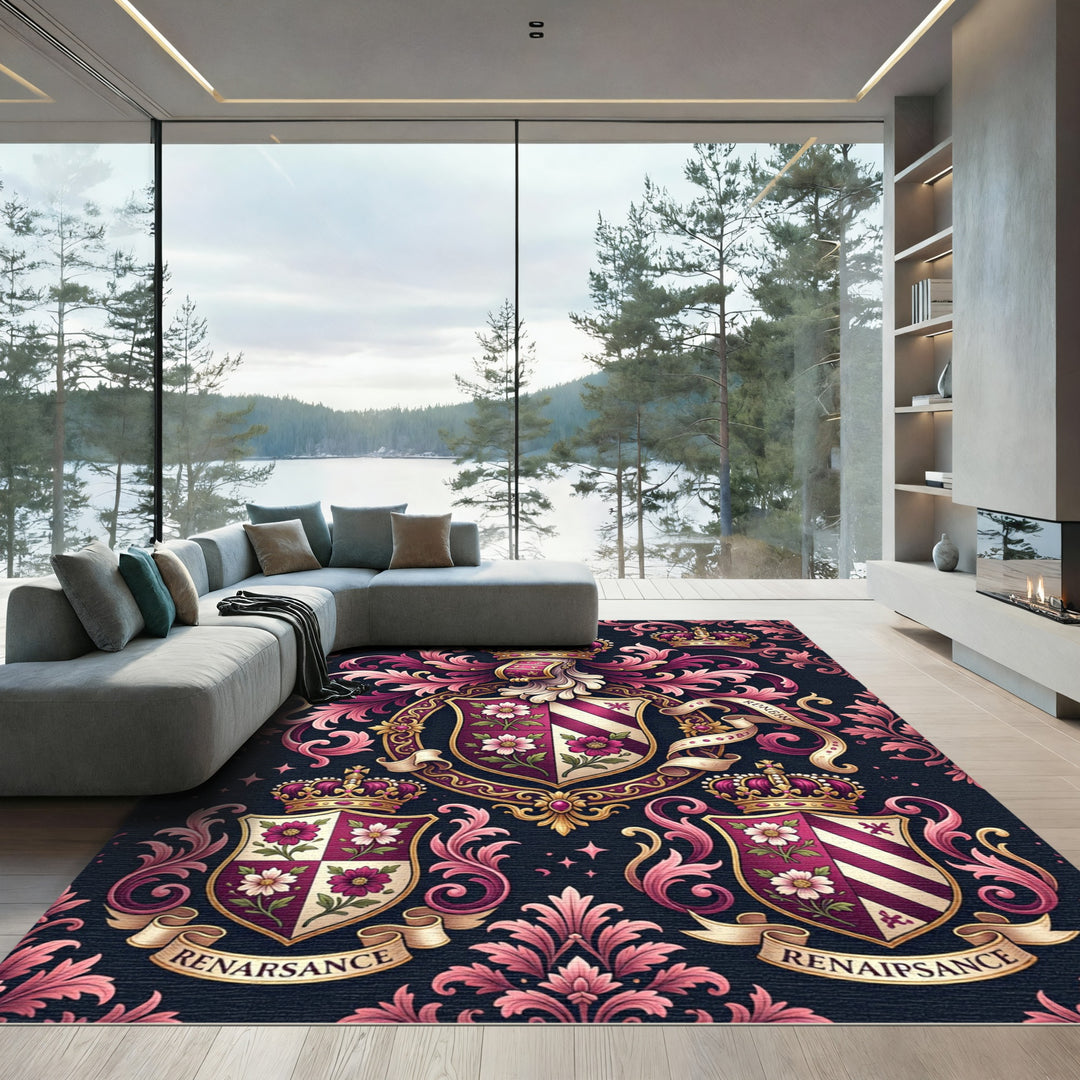 Royal Magenta Floral Crests RenaisanceRug Rug
