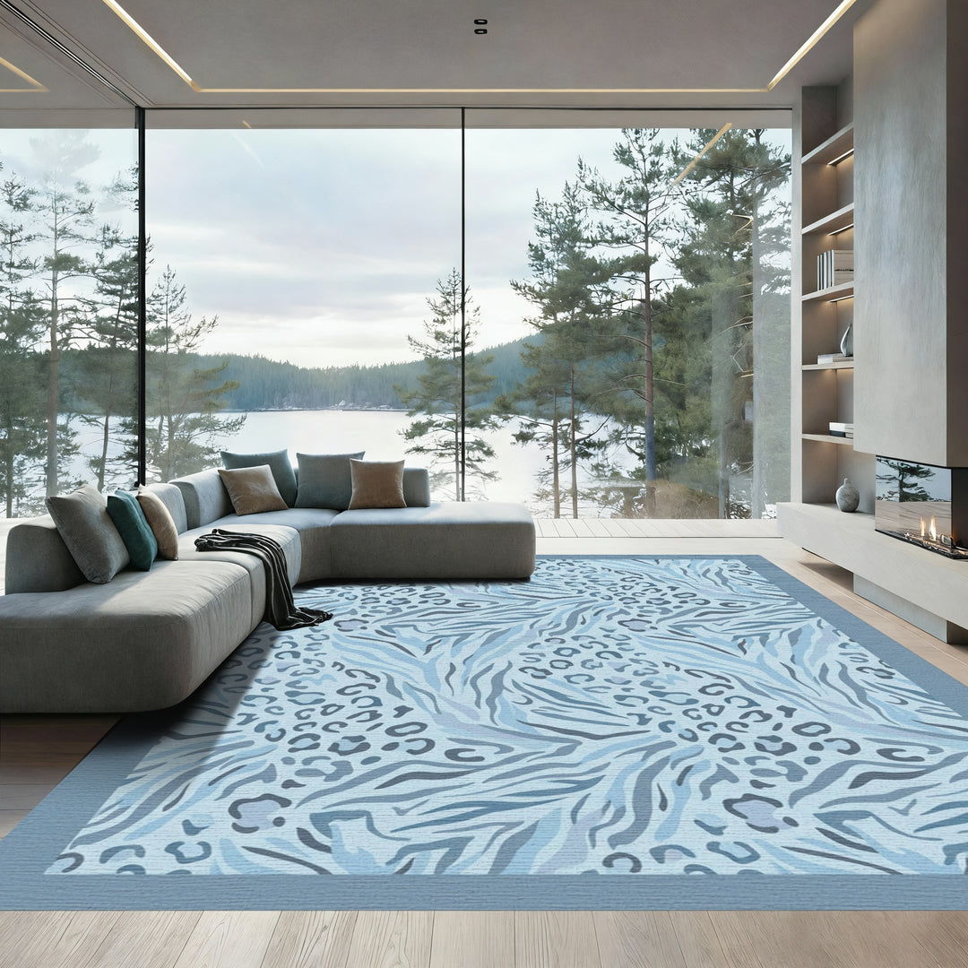 Serene Blue Mixed Animal Print Rug