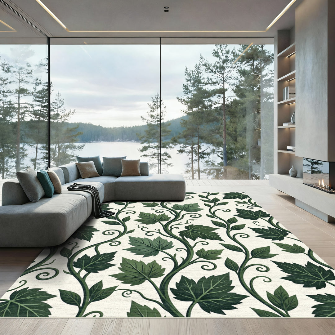 Deep Green Vine Swirl Botanical Rug