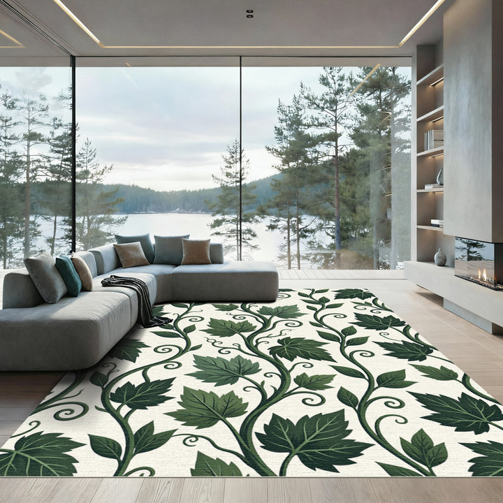 Deep Green Vine Swirl Botanical Rug