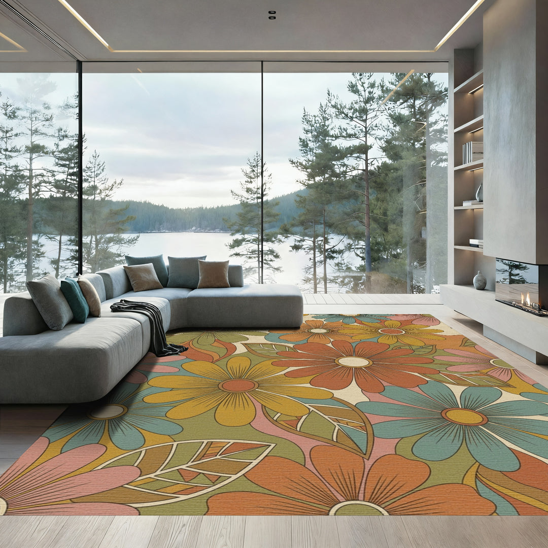 Retro Floral Garden Medallion Rug