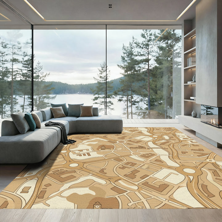 Vintage City Map Topographic Abstract Rug