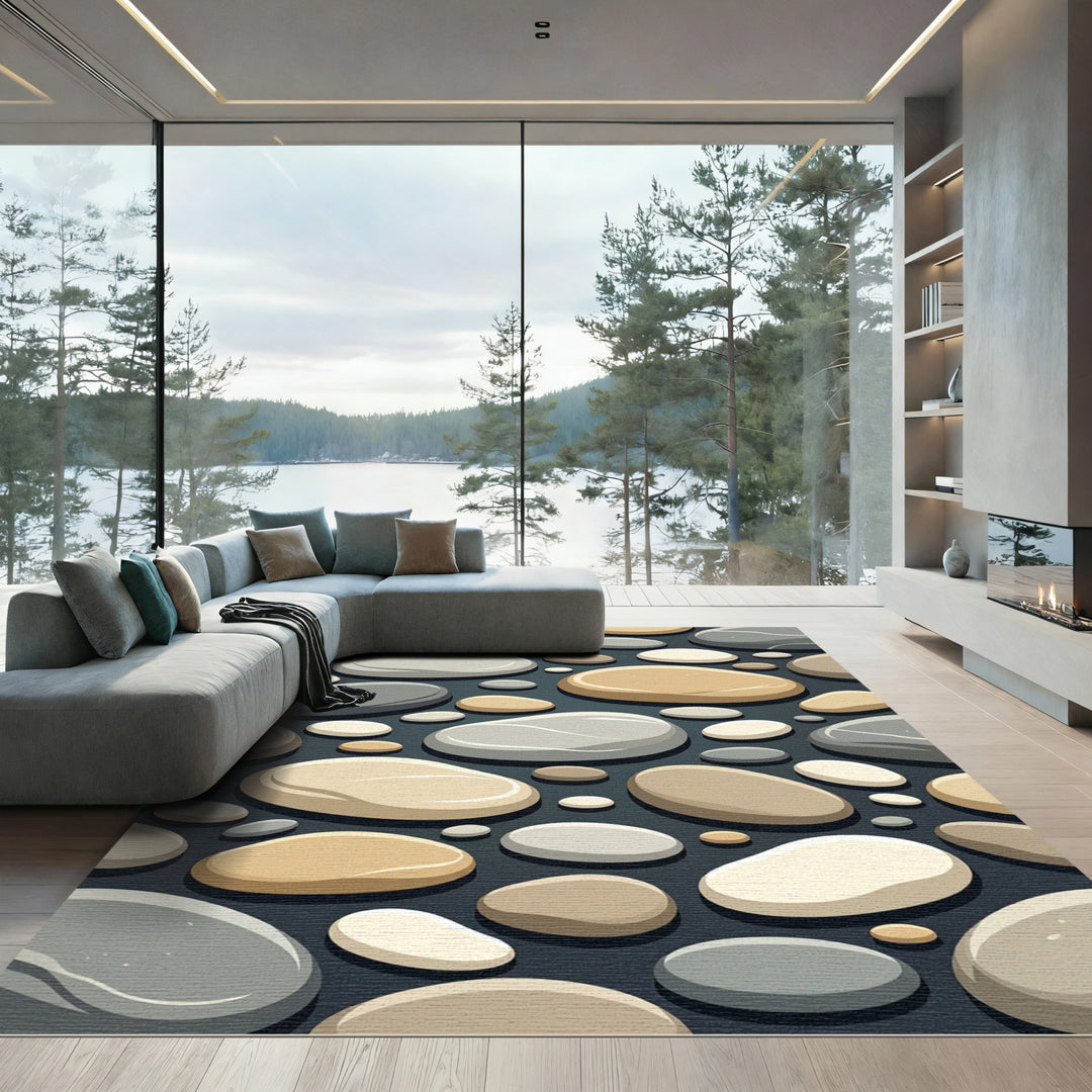 Rounded Smooth Pebbles Grey Tan Rug