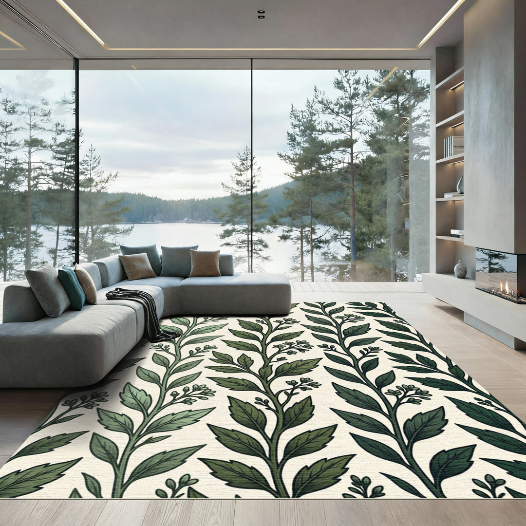 Green Botanical Vine Branch Rug