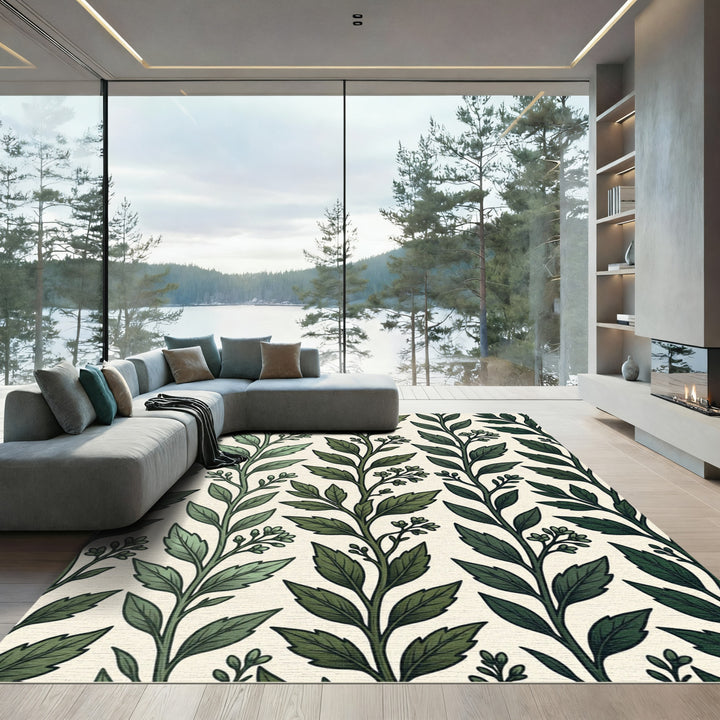 Green Botanical Vine Branch Rug