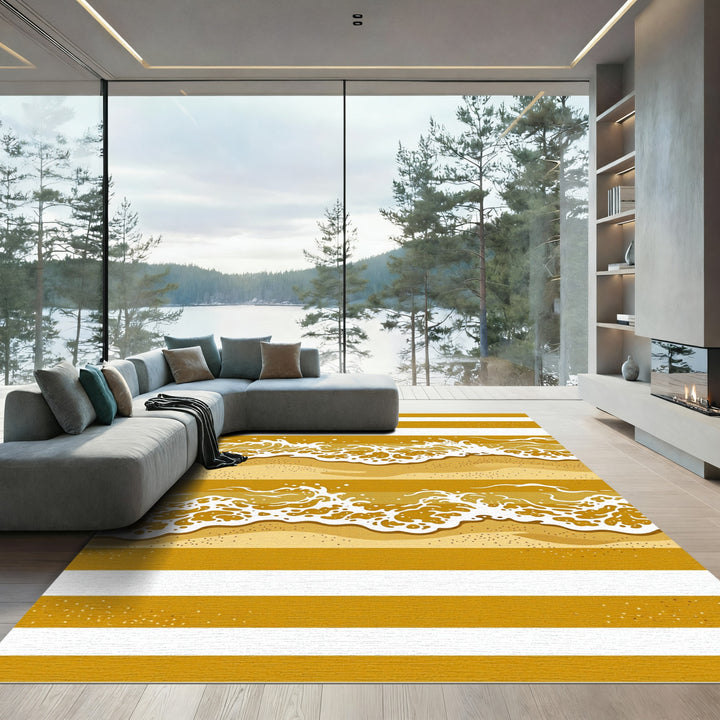 Golden Beach Wave Stripe Rug
