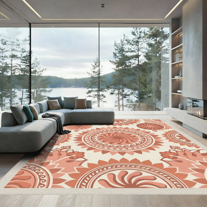 Terracotta Sunburst Medallion Tapestry Rug