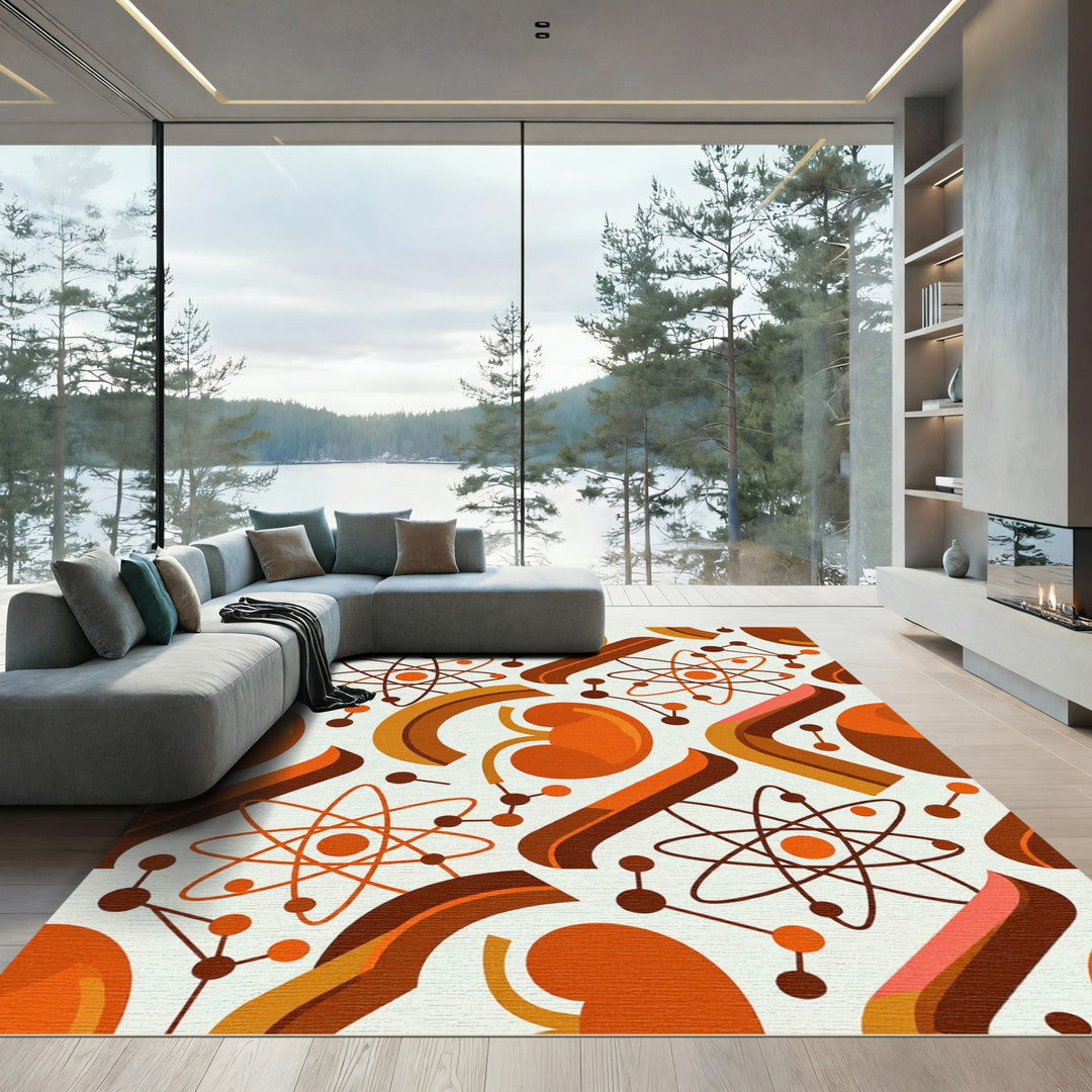 Retro Atomic Swirl Orange Kidneys Rug