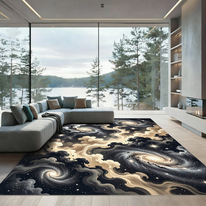 Cosmic Swirls Galaxy Night Sky Rug