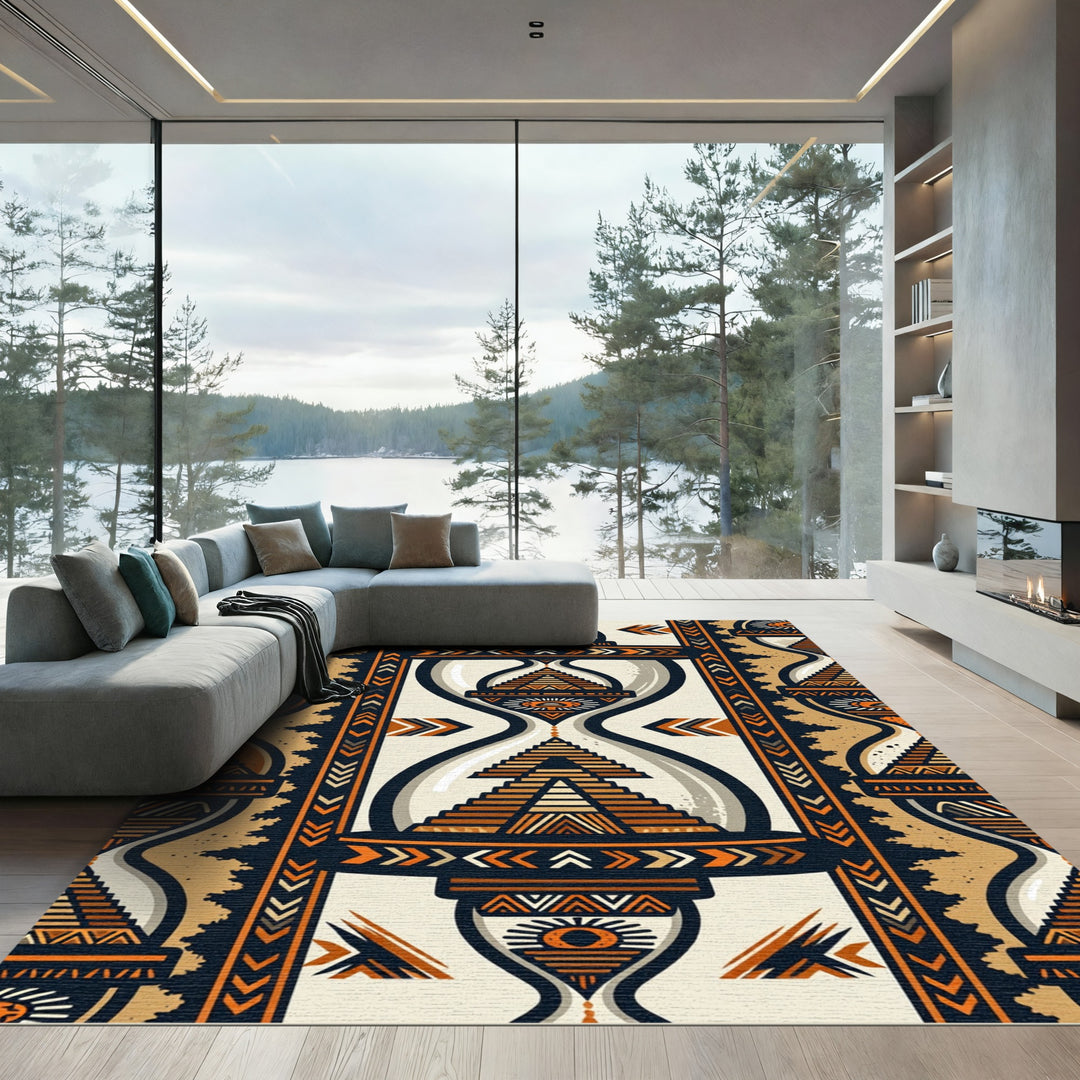 Tribal Hourglass Geometric Orange Rug