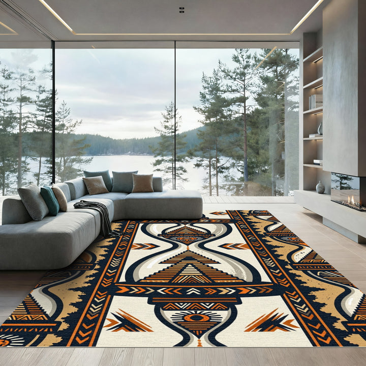 Tribal Hourglass Geometric Orange Rug