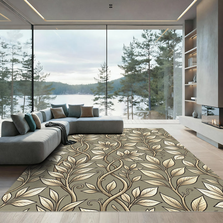Elegant Twining Gold Leaf Vines Rug