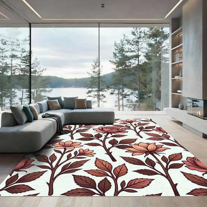 Mauve Rose Floral Branch Botanical Rug