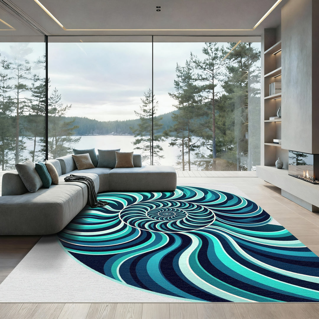 Deep Teal Ocean Spiral Rug