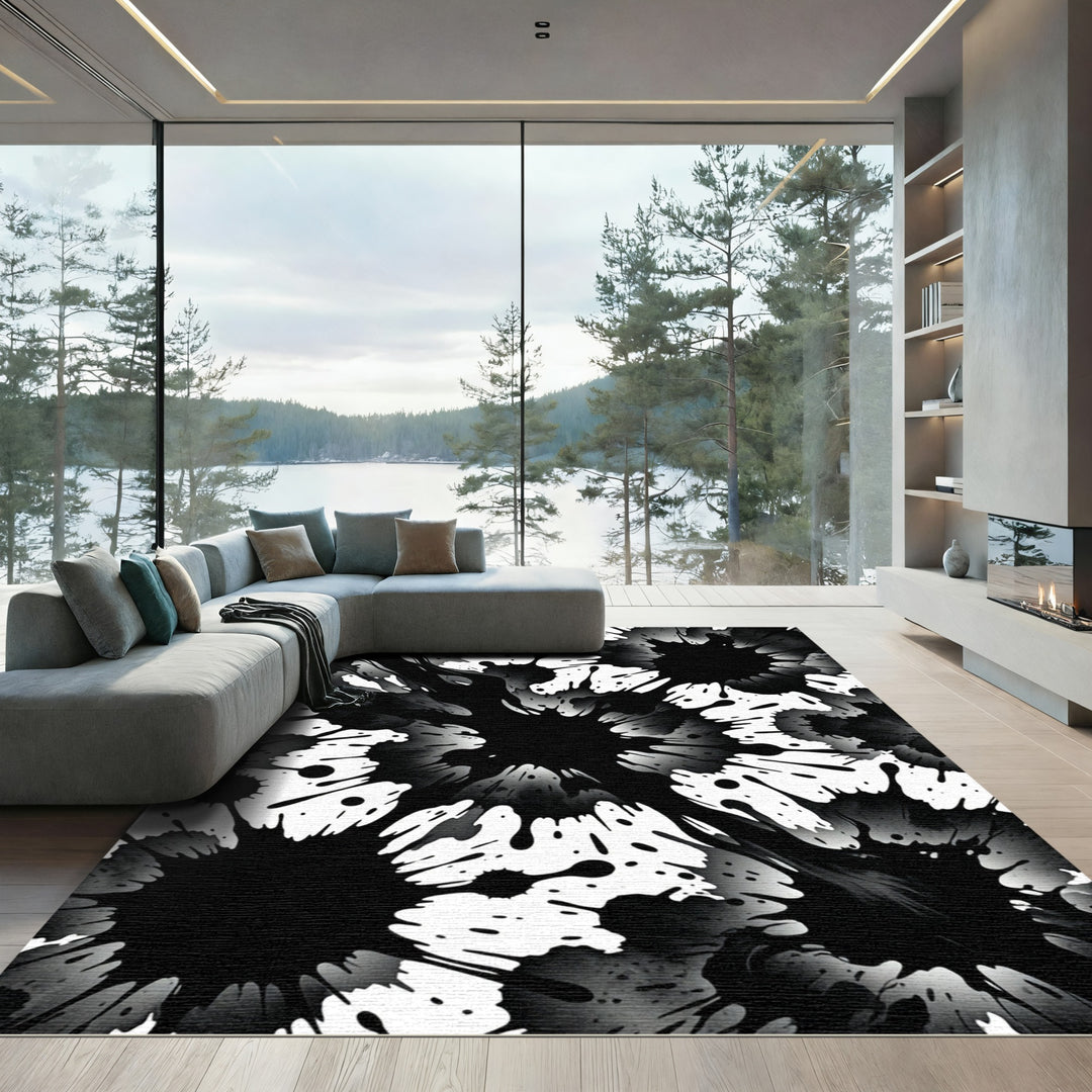 Monochromatic Ink Splatter Explosion Rug
