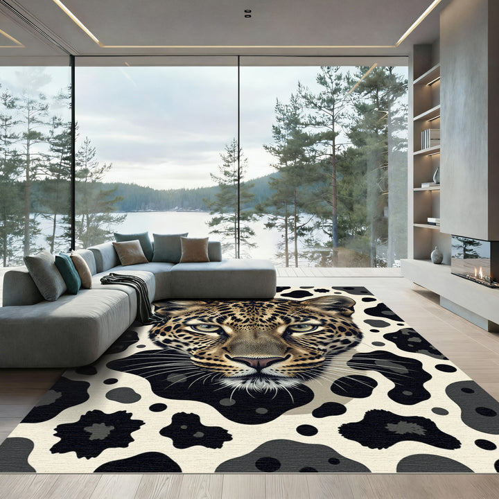 Leopard Spots Black Cream Area Accent Rug