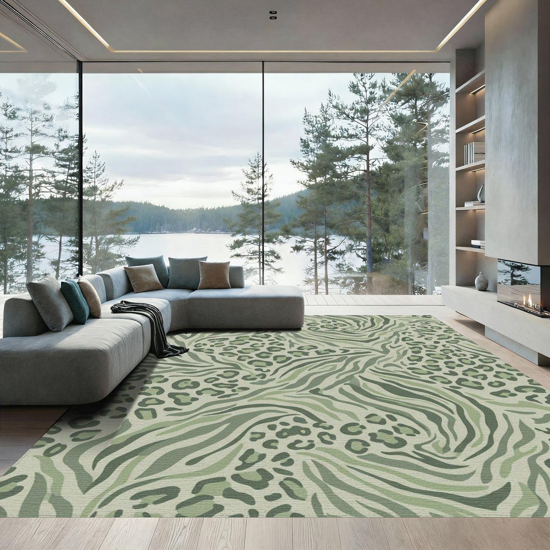 Earthy Green Animal Print Blend Rug