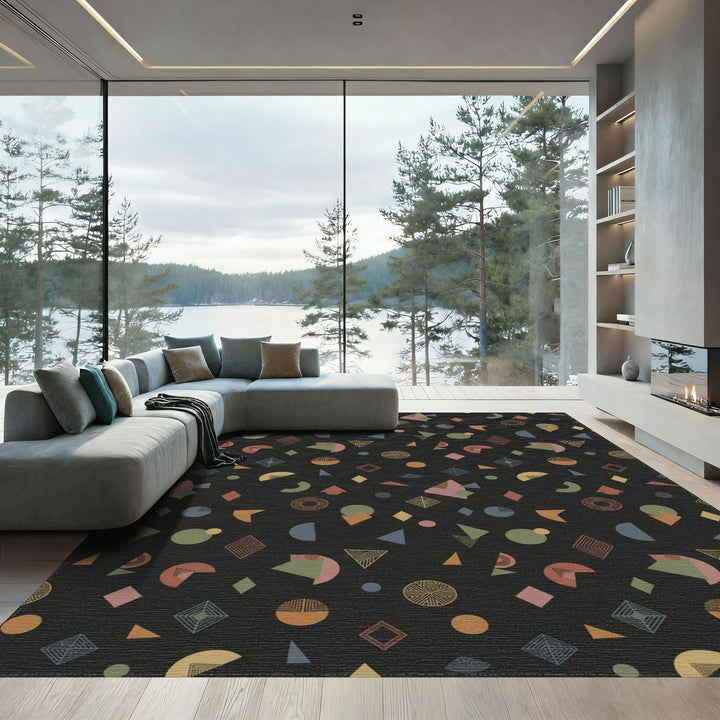 Retro Earthy Geometric Shapes Rug