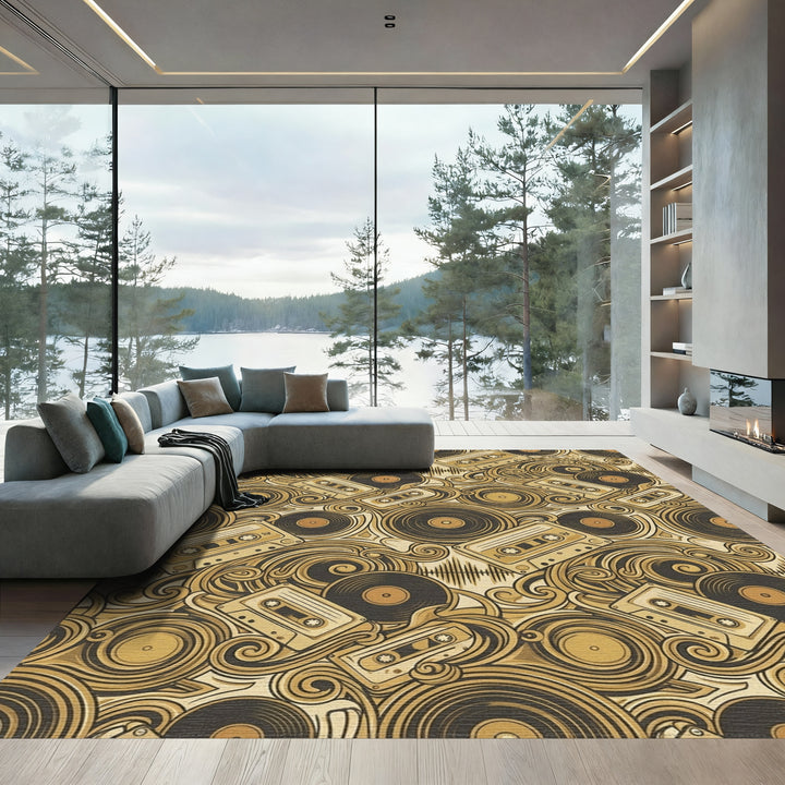 Golden Cassette Tape Vinyl Waves Rug