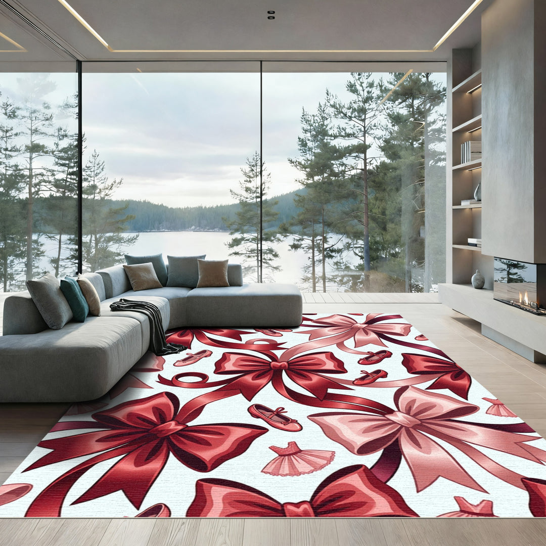 Red Pink Satin Bow Ballet Flats Rug