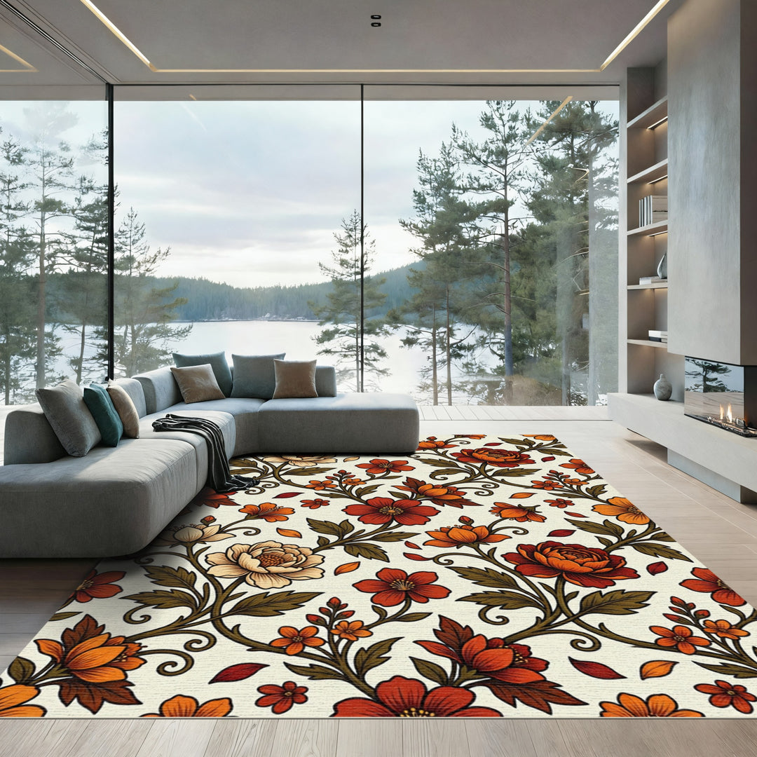 Ornate Autumn Blossom Floral Rug