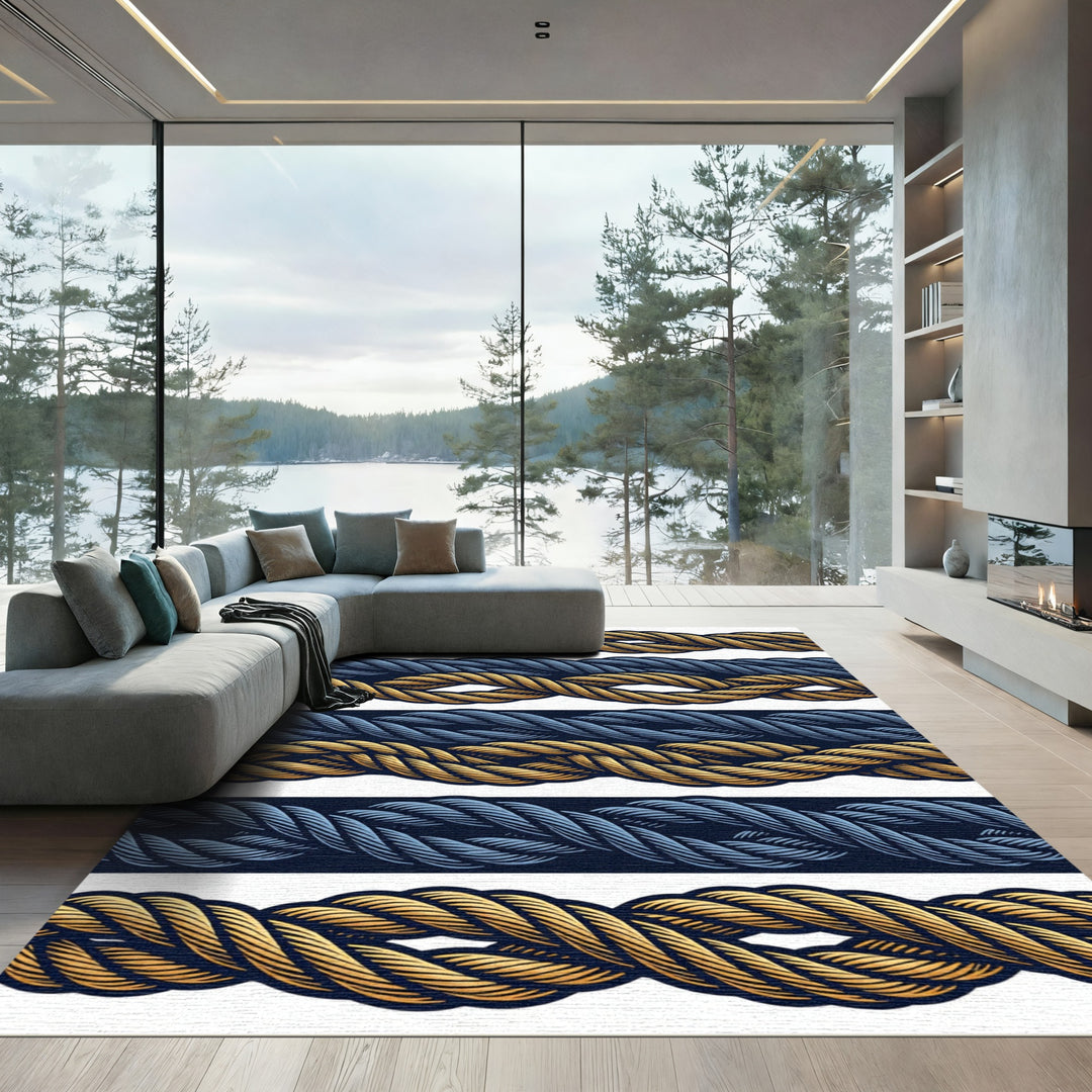 Blue Gold Twisted Rope Band Rug