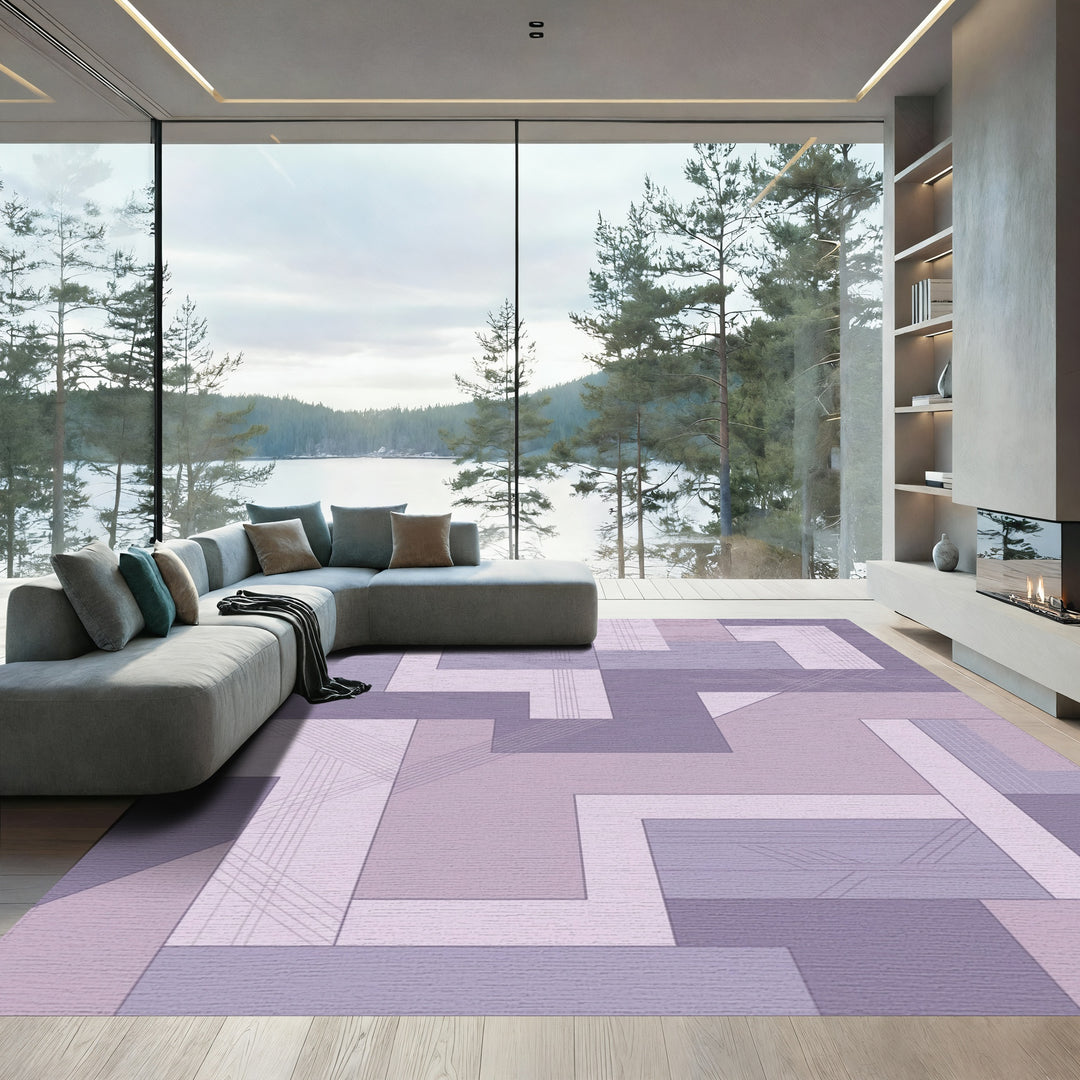 Pastel Lavender Geometric Abstract Layers Rug