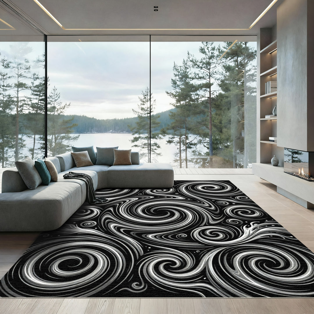 Monochromatic Swirl Fluid Abstraction Rug
