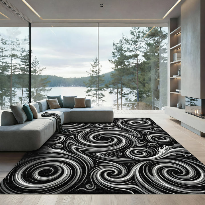 Monochromatic Swirl Fluid Abstraction Rug